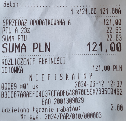 Obraz zawierający tekst, paragon, Czcionka Opis wygenerowany automatycznie
